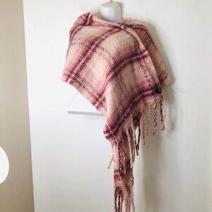 Steve Madden Plaid Fringe Wrap in Blush and Mauve